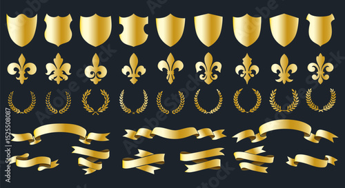 Golden heraldic symbol set
