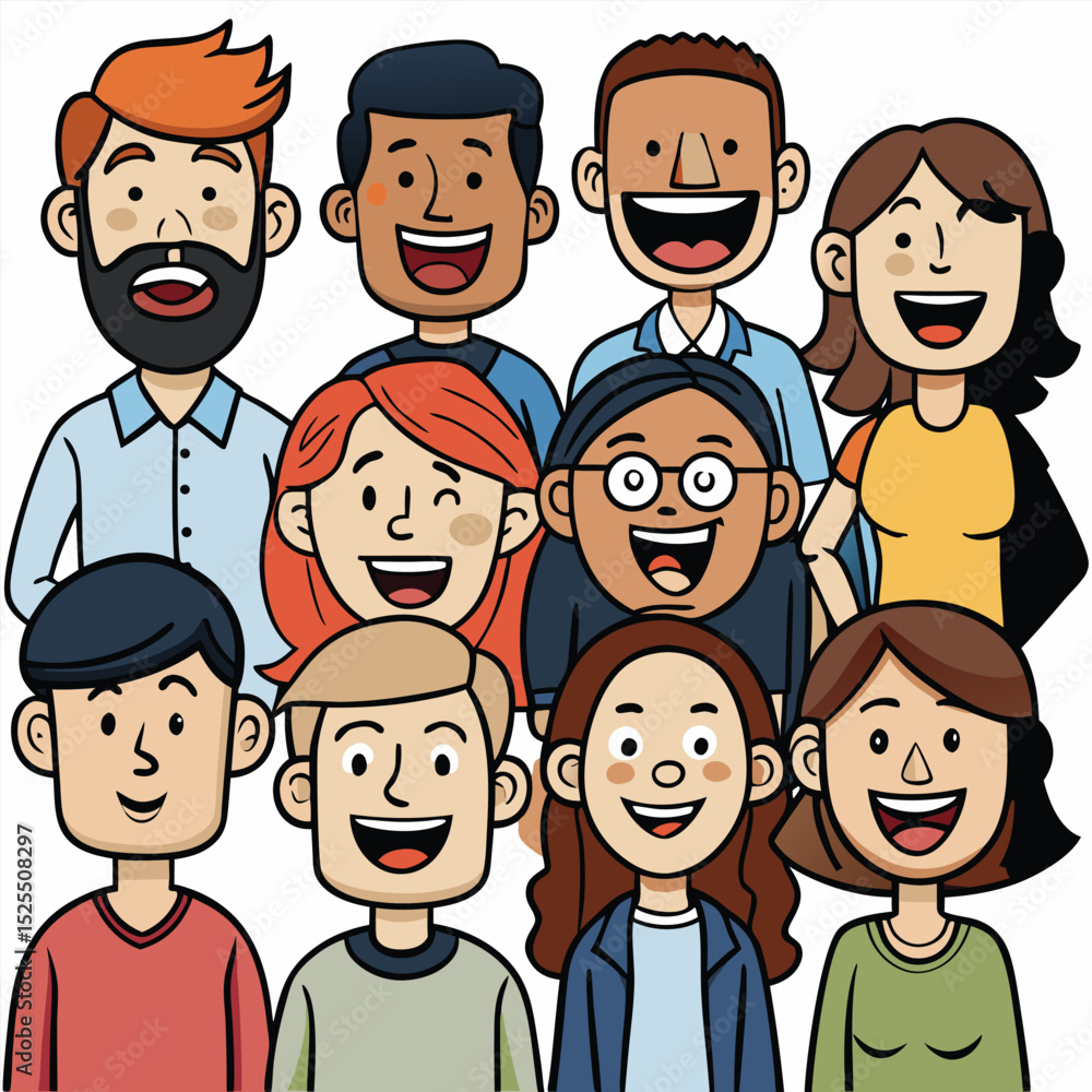 Diverse Group of Smiling Cartoon People with Different Hair Colors and Styles Diverse Group of Smiling Cartoon People with Different Hair Colors and Styles