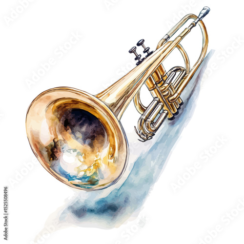 watercolor of Trombone, vector high quality, isolated on a white background.