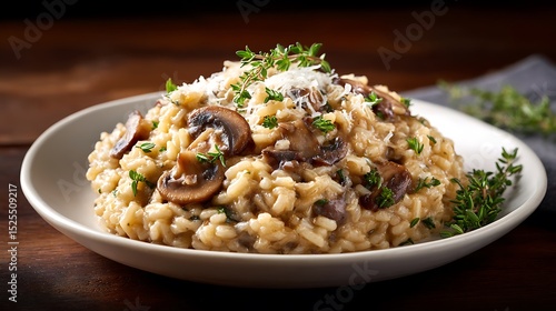 Fototapeta Naklejka Na Ścianę i Meble -  Creamy Mushroom Risotto Garnished with Fresh Herbs