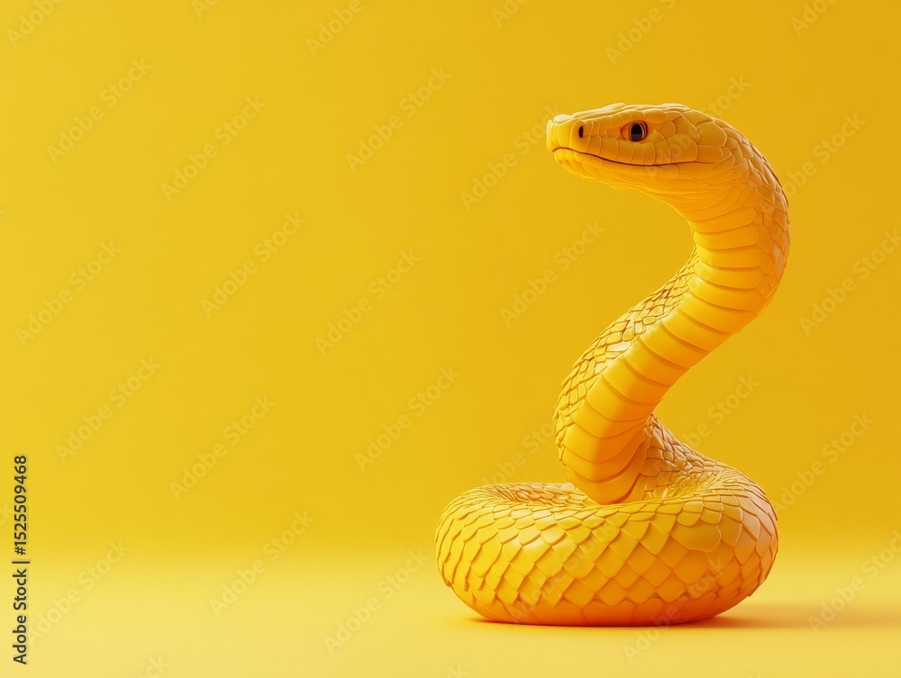 Fototapeta premium Yellow Snake 3D Render Minimalist Reptile Art, digital art, reptile snake, 3d rendering