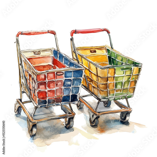 Trolleys, watercolor drawing vector, high quality, isolated on a white background.