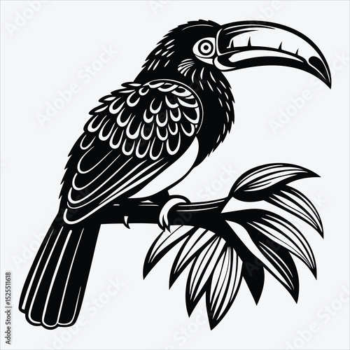 Aracari line art White background illustration Generative Ai.