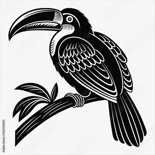 Aracari line art White background illustration Generative Ai.