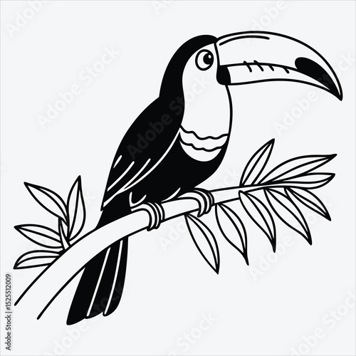 Aracari line art White background illustration Generative Ai.