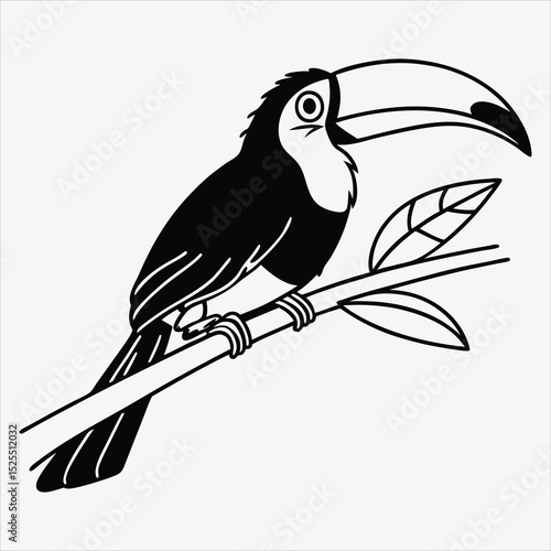 Aracari line art White background illustration Generative Ai.