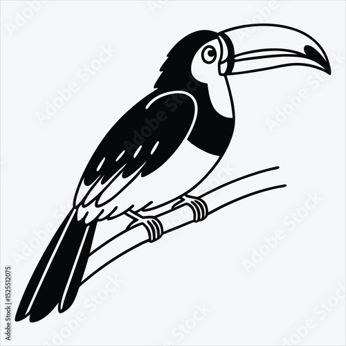 Aracari line art White background illustration Generative Ai.