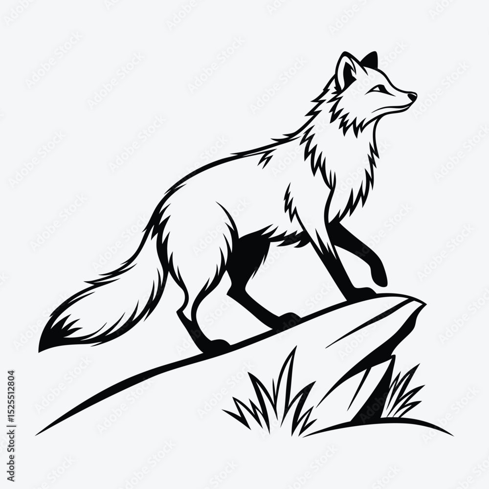 Fototapeta premium Arctic Fox line art White background illustration Generative Ai.