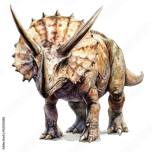 Triceratops, watercolor painting vector, high quality, isolated on a white background.
