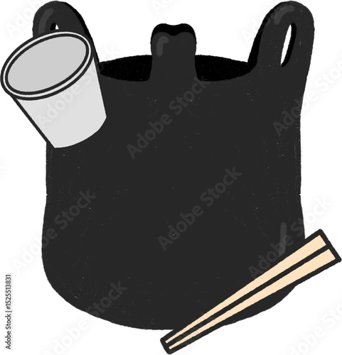 검정색 비닐봉지 종이컵 나무젓가락 일회용품 아이콘