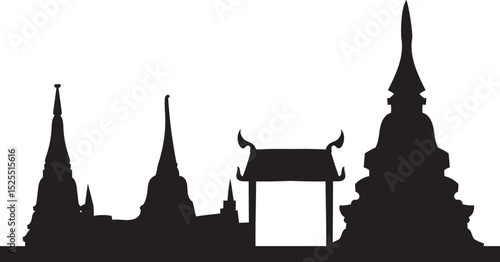 lanna style gate with pagoda, traditional Thai architecture vector for cultural tourism and spiritual projects