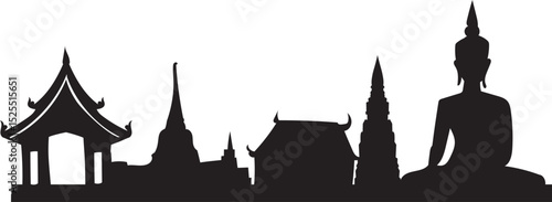 pavilion with seated buddha, traditional Thai architecture vector for cultural tourism and spiritual projects