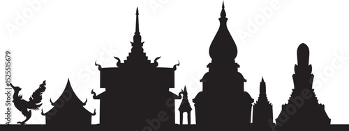 northern thai temple with rooster, traditional Thai architecture vector for cultural tourism and spiritual projects