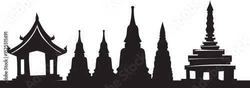pavilion and thai pagoda, traditional Thai architecture vector for cultural tourism and spiritual projects