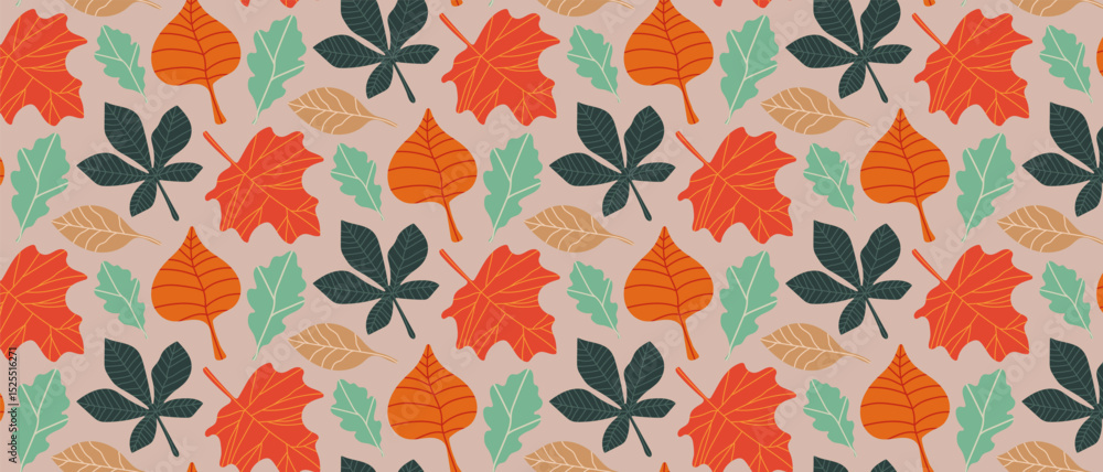 Obraz premium Autumn bright leaves, seamless pattern of falling leaves.