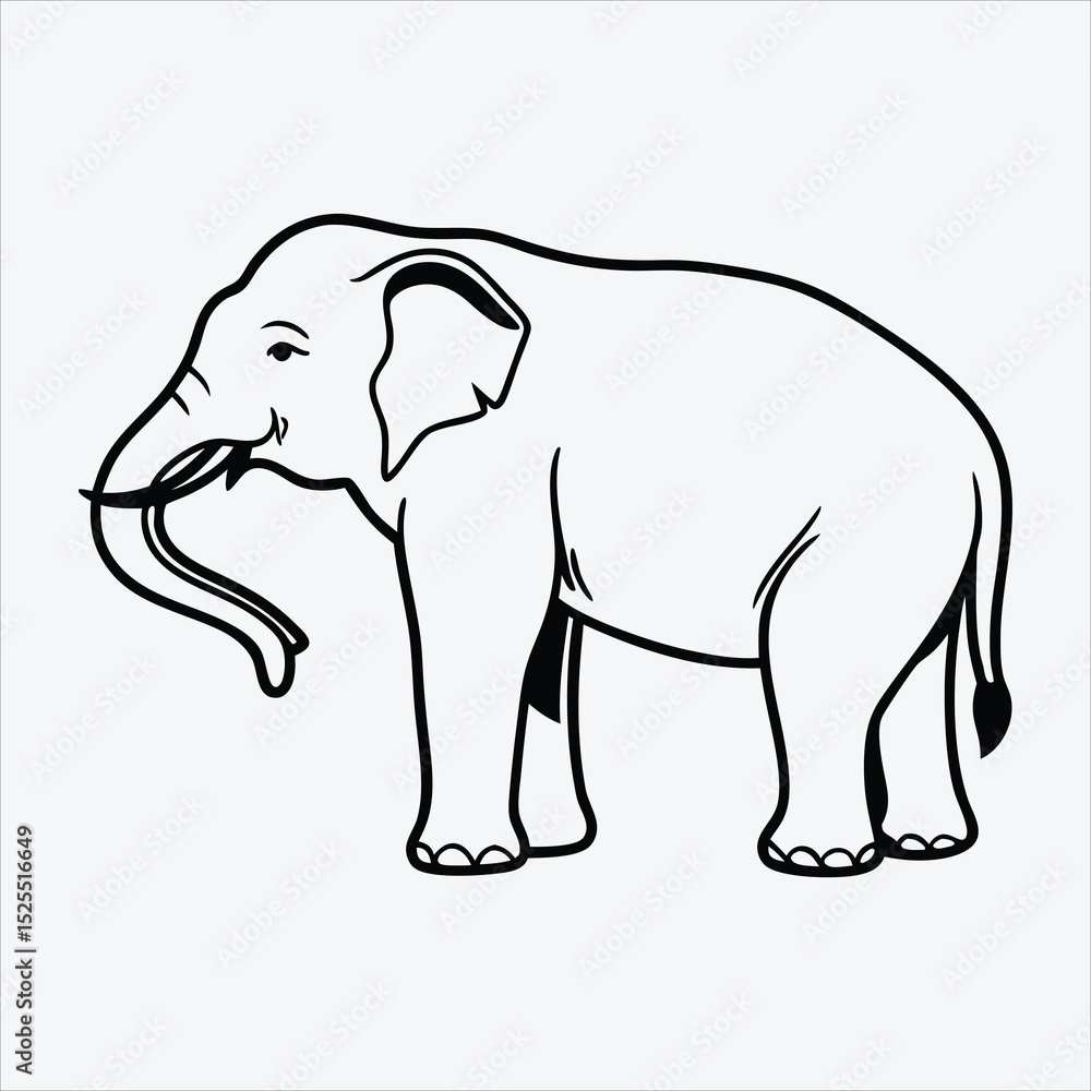 Asian Elephant line art White background illustration Generative Ai. Asian Elephant line art White background illustration Generative Ai.