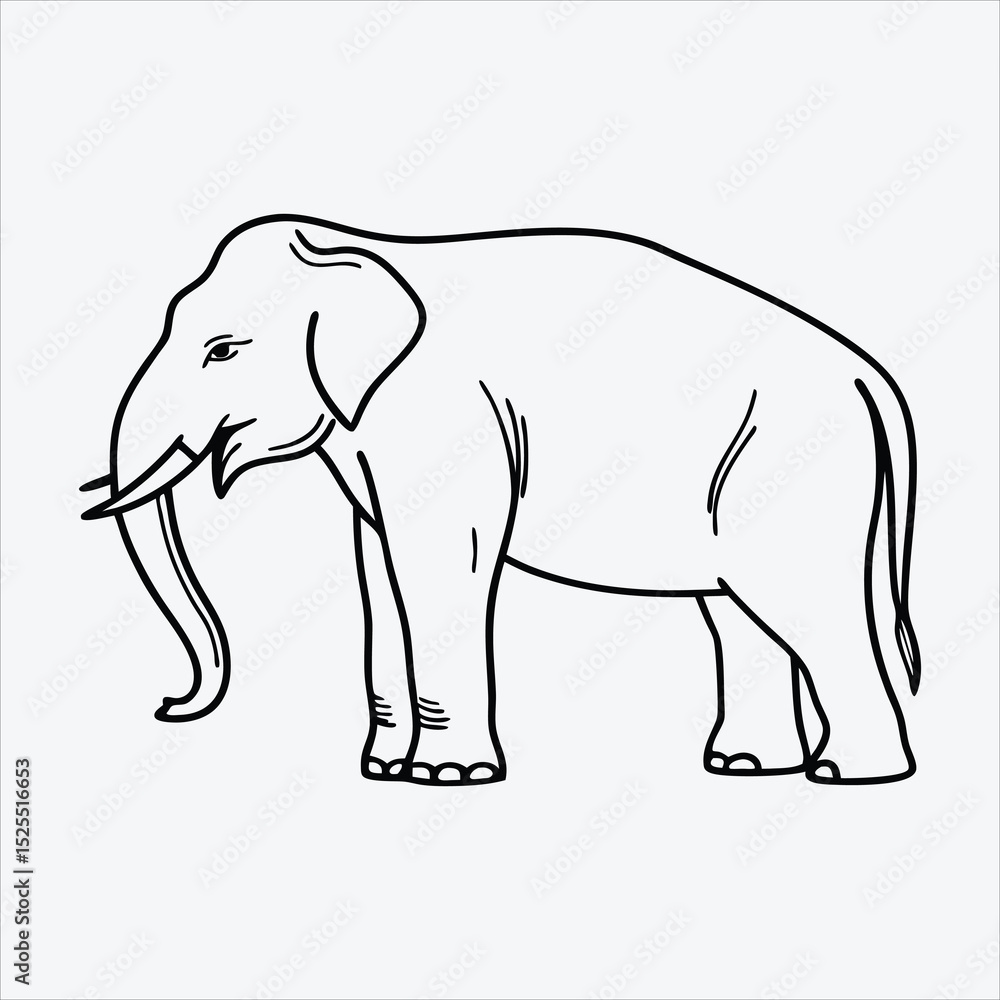 Obraz premium Asian Elephant line art White background illustration Generative Ai.
