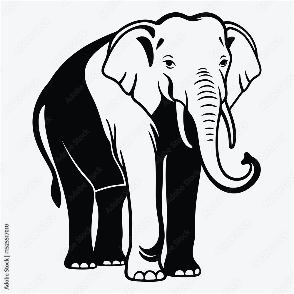Fototapeta premium Asian Elephant line art White background illustration Generative Ai.