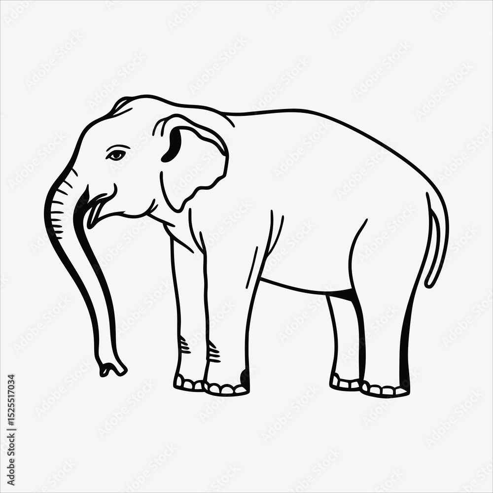 Fototapeta premium Asian Elephant line art White background illustration Generative Ai.
