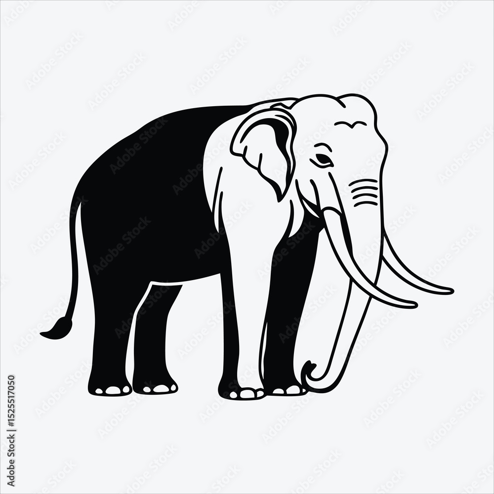 Obraz premium Asian Elephant line art White background illustration Generative Ai.