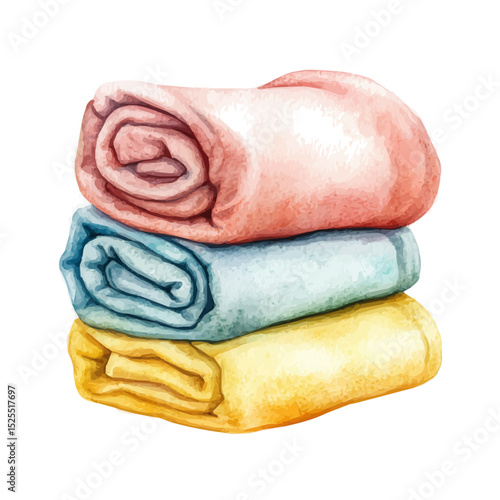 watercolor vector of Travel Towel, high quality, isolated on a white background.