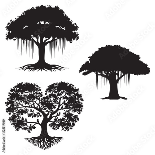 best banyan tree silhouette vector