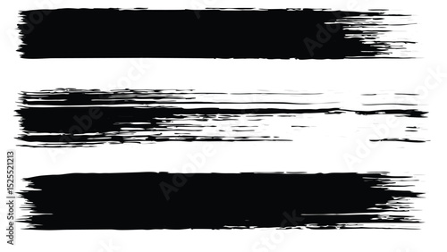 Three horizontal black brush strokes with varying textures and densities on a white background