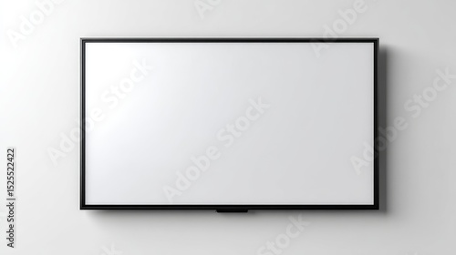 White blank mockup of a modern flat TV screen on a neutral wall, ideal for advertising displays, interface demonstrations, content placement, smart tech presentations, and minimalist room designs