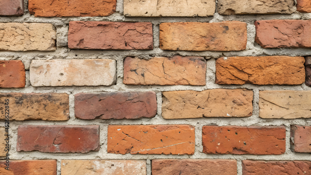 Fototapeta premium Close up of a rustic brick wall with varying colors and textures
