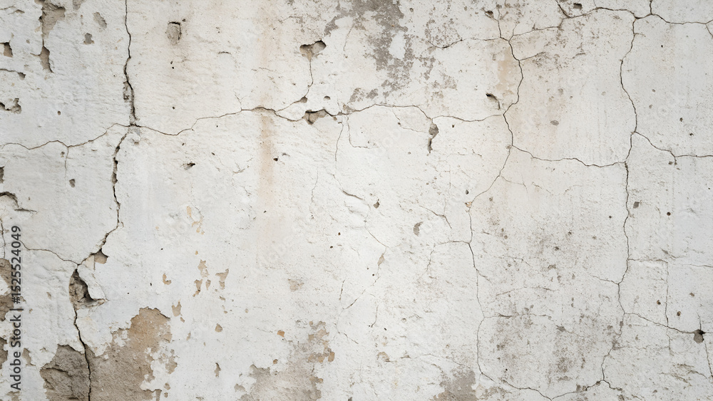 Fototapeta premium Cracked and peeling white paint texture on an old concrete wall