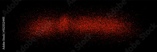 Grainy chilli powder splashing on black table or countertop top view. Grunge pepper texture. Oval trace of red paprika particles on surface. Vector illustration