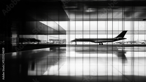 Airport terminal hall black and white