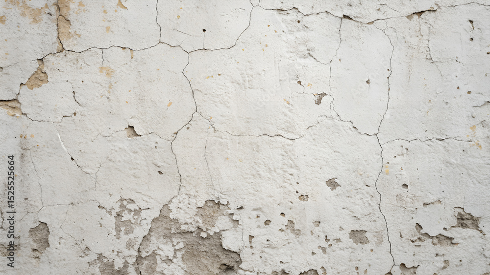 Fototapeta premium Cracked and peeling white paint on an old concrete wall texture