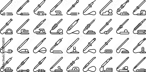 Collection of soldering iron icon set for electronics repair and technical applications