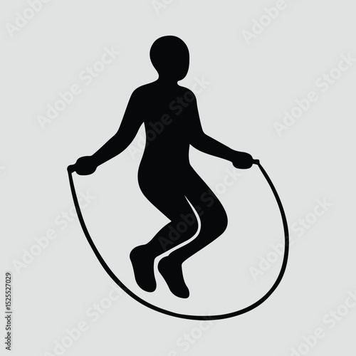 Silhouette person jumping rope fitness exercise Illustration Vector