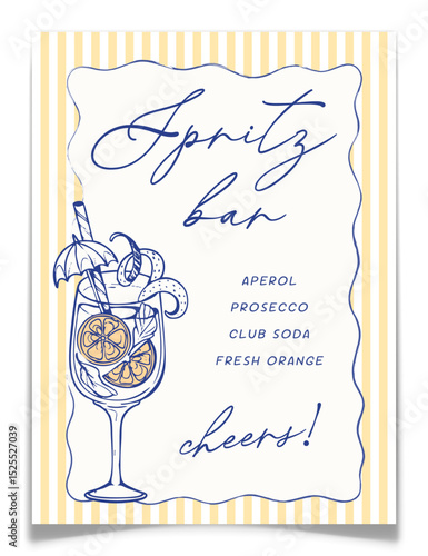 Italian Hand Drawn Aperol Spritz Cocktail Bar Sign