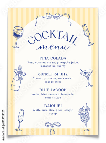 Cocktail Menu with Italian Hand Drawn Element.