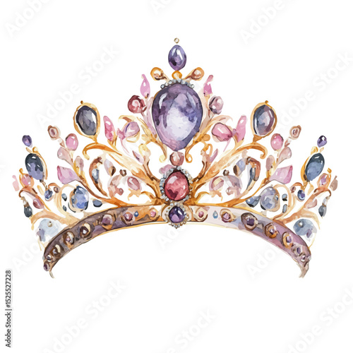 Tiara, watercolor drawing vector, high quality, isolated on a white background.