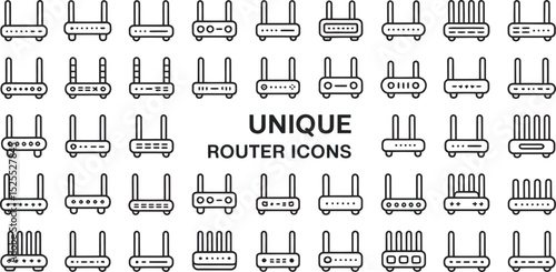 Collection of modern router icons in unique styles for digital technology and web design