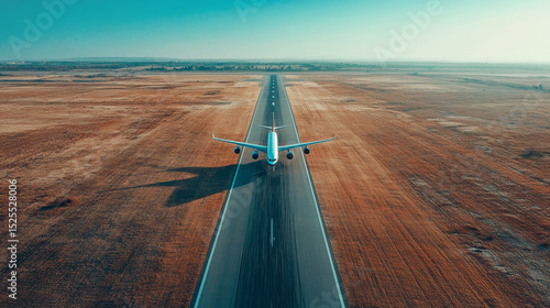 Top view of an airplane on the road