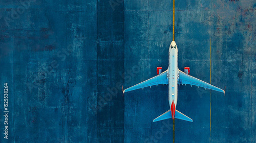 Top view of an airplane on the road