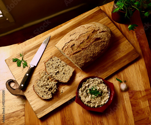 fresh herbs on a wooden board