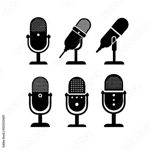 Modern Mic Silhouettes: Podcasting, Radio & Voiceover Graphics