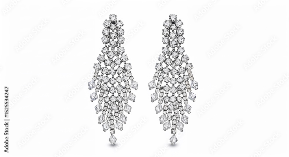 Fototapeta premium Elegant beaded drop earrings isolated on white background 