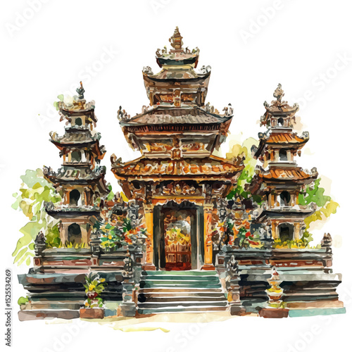 Temples  Religious Structures, watercolor illustration vector, high quality, isolated on a white background.