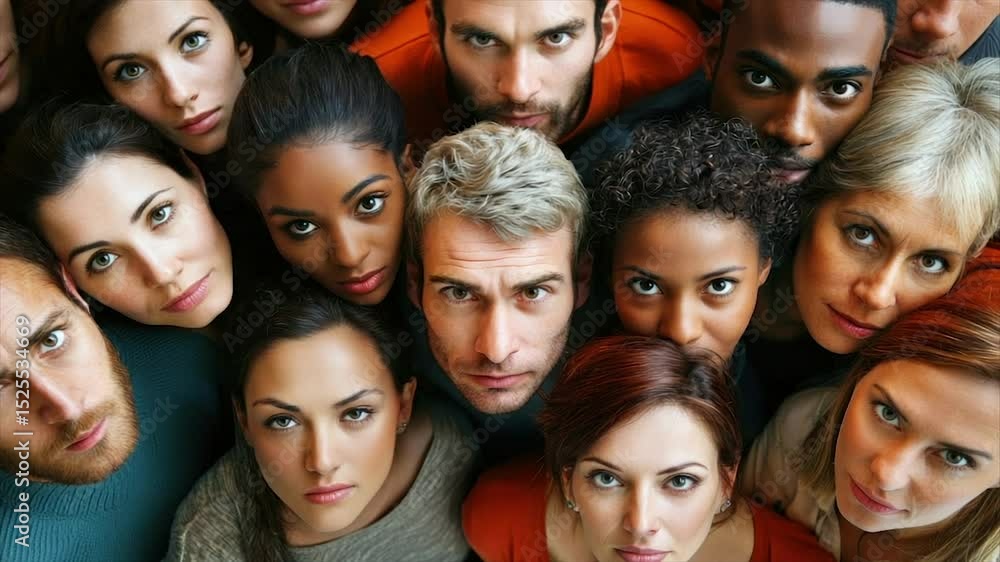 Diverse people faces, looking up, in a large crowd. Close-up, various expressions, different ethnicities Diverse people faces, looking up, in a large crowd. Close-up, various expressions, different ethnicities