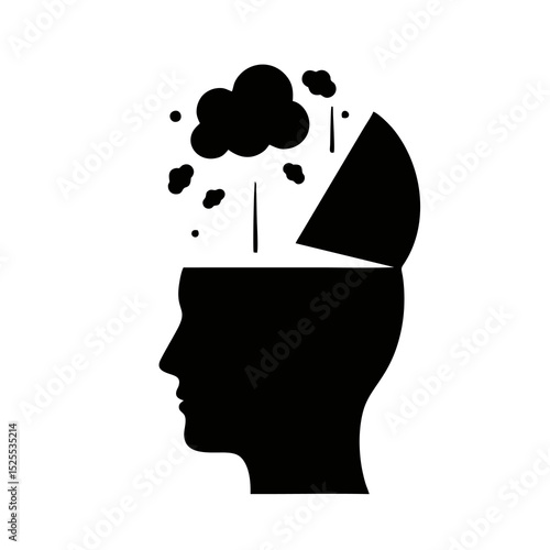 Overthinking & Stress Relief: Mind Cloud Icon with Raining Thoughts