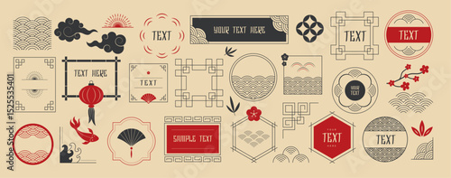 Japanese borders. Asian stylized frames dividers geometrical shapes for badges design projects recent vector templates