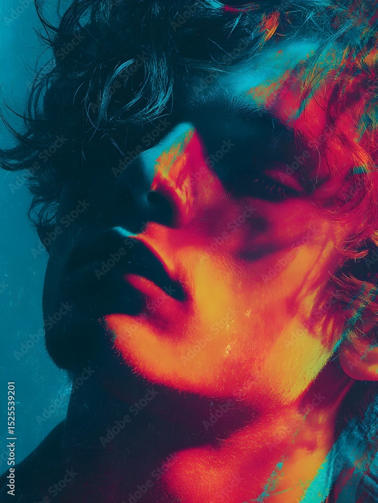 Fototapeta premium Cinematic Lips Portrait with Textured Hair Coloring – Immersive Composition for Inclusive Beauty Branding and Digital Album Art