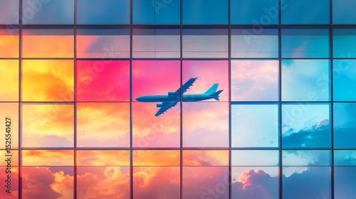 Airport terminal hall with sunset